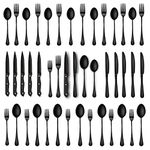 Runfly 48-Piece Black Silverware Set, Mirror Polished Flatware Set for 8, Food-Grade Stainless Steel Cutlery Set, Includes Spoons Forks Knives, Kitchen Cutlery for Home Office Restaurant Hotel