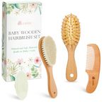 Lictin Baby Hair Brush and Comb Set, 4 Pcs Newborn Hair Brush with Soft Bristle, Natural Goat Hair and Wood Baby Cradle Cap Comb for Newborns & Toddlers, Newborn Baby Essentials, Perfect Registry Gift