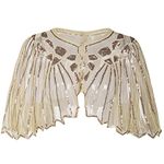 PrettyGuide Women's 1920s Shawl Beaded Sequin Deco Evening Cape Bolero Flapper Cover Up, Champagne Beige, One Size