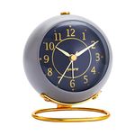 Metal Desk Clock, rjuwurv Retro Bedroom Table Vintage Analog Alarm Clock, Silent Non-Ticking Gold Clock, Bedside Décor(Sinor Gray)