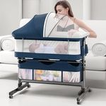 3 In 1 Baby Bassinet, Infant Master Bedside Sleeper for Baby, Baby Bassinets with Storage Basket, Easy Folding Sleeper for Newborn, Adjustable Baby Crib, Portable Foldable Baby Bed-Includes Travel Bag