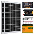ECO-WORTHY 240W Solar Panel Kit 12V/24V 1kWh/Day for Motorhome Boats Off Grid: 2pcs 120W Solar Panels+50Ah LiFPO4 Battery+30A Charge Controller+600W Inverter