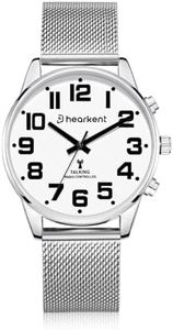Hearkent Men's Atomic Talking Watch,English Announce,Large Number&Dial,Time Self Setting,Built-in Alarm/Hourly Chime for Elderly/Blind/Visually Imparied - 2309M(Silver)