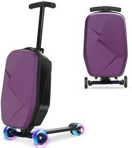 smilesun Scooter Luggage For Kids & Adults， Hardside Ride On Suitcase For Kids Ages 4-15 Multifunctional Lightweight Foldable Carry On Luggage With Wheels Ride On For Children Teenagers（Purple）