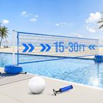 Patiassy Pool Volleyball Net Set for Inground/Above Ground with Adjustable 15-30FT Length, Pool Games for Adults and Family, Poolside Volleyball Nets with Ball, Pump, Heavy Duty Poles, Weighted Base
