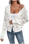 Verdusa Women's Cute Heart Print Button Down Cardigan Cute V Neck Long Sleeve Knit Sweater Cardigan Beige X-Small