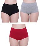 GLAMORAS® Women’s Cotton High Wasit Underwear Full Coverage Brief Panty | Ladies Soft, Comfortable, Breathable Underpants Briefs Panties | Size: M - XXL- Pack of 3 Black, Grey, Maroon