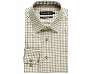 Double TWO Men's Tattersall Check Classic Shirts Outdoor Country Style Long Sleeve Shirt - Colour Green, Neck 17.5" Inches