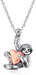 Sterling Silver Sloth Pendant Necklace Inspired Animal Jewellery for Women Girls (Vintage with Rose Gold Heart)