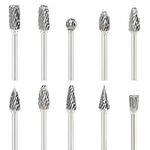 10 PCS Carbide Die Grinder Bits for Dremel Rotary Tool Accessories, 1/8" Shank Double Cut Tungsten Steel Rotary Burr Set, Carving Tools for DIY Woodworking, Carving, Metal Polishing, Drilling