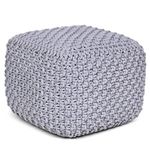 BIRDROCK HOME Round Pouf Foot Stool Ottoman - Knit Bean Bag Floor Chair - Cotton Braided Cord - Great for The Living Room, Bedroom and Kids Room - Small Furniture (Grey - Square)