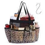 F-color Shower Caddy Portable - Mesh Shower Caddy Bag Basket Tote for College Dorm Room Essentials Bathroom Gym Camp Quick Dry Shower Bags for Women Men with S Hook, Leopard