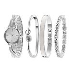 TIME100 Women's Bangle Watch and Rose Gold Watch Chain Bracelets Premium Crystal Accented Bracelet Set