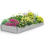 12×4×1ft Galvanized Raised Garden Bed Kit, Large Planter Raised Garden Boxes Outdoor, Metal Garden Bed for Vegetables Flower(Sliver)