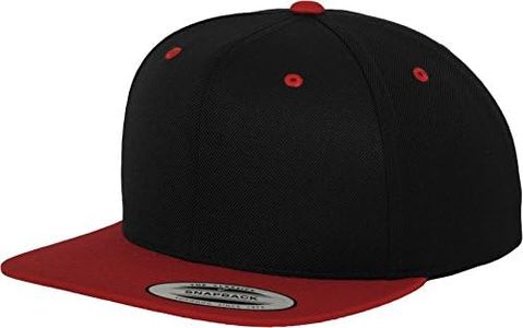Yupoong Flexfit Unisex Kappe Classic Snapback 2-Tone, zweifarbige blanko Cap mit geradem Schirm, One Size Einheitsgröße für Männer und Frauen, Farbe blk/red