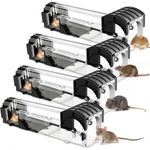 Mouse Traps, 4 Pack Enlarged Humane Mouse Traps for Indoors and Outdoors, No Kill Mice Trap, Improved Highly Sensitive, Effective Quick Reusable Rodent Catcher with Cleaning Brushs (Random Color)