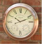 Homezone® Large 40cm Copper Garden Indoor/Outdoor Wall Clock Decorative Fence Ornament Thermometer Barometer Weatherproof Weather Station Kitchen Home (Copper 40cm Clock)