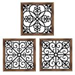 BGCTM 3 Pack Rustic Wall Decor Square Wall Art Geometric Metal with Wooden Frame Farmhouse Hanging Decoration for Home Apartment, Bedroom, Living Room, Dorm, Rustic Hanging Wall Décor for Square