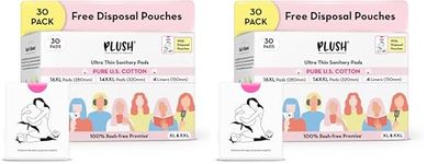 Plush Ultra-Thin Sanitary Pads For Women, 30 Cotton Sanitary Napkins | 14 Medium Flow XL + 16 Light Flow L + 4 Panty Liners For Rash Free Periods | Pure U.S. Cotton Pads With Disposable Pouch