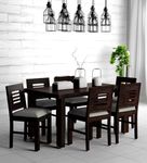 Indoplaza Sheesham Wood Urban 6 Seater Dining Table 6 Chairs with Cushion | Wooden Dining Room Sets Dinner Table Furniture for Living Room Home Hotels - Walnut Finish