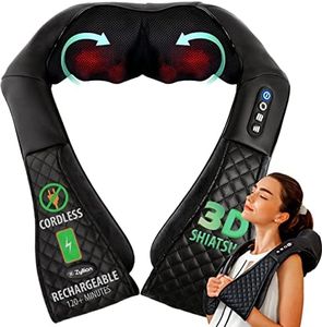 Zyllion Shiatsu Neck and Back Massager - Rechargeable 3D Kneading Deep Tissue Massage with Heat for Shoulders, Legs, Feet and Muscle Pain Relief (Cordless) - Black (ZMA-28RB-BK)