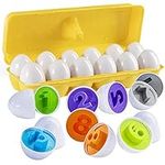 Prextex Find and Match Number Matching Easter Eggs with Yellow Eggs Holder - STEM Toys Educational Easter Eggs Toy for Kids and Toddlers to Learn About Numbers, Shapes and Colors