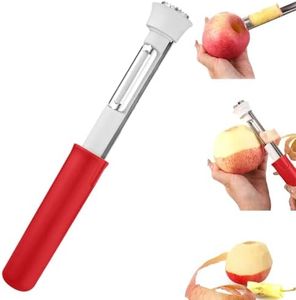 Proxima Direct 2-in-1 Apple Core Removal Tool Stainless Steel Apple Corer and Peeler Core Seed Remover Fruit Pear Corer Tool (Red)