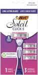 BIC Click 5 Soleil Women's Disposable Razors, 5 Blades With a Moisture Strip For a Smoother Shave, 1 Handle and 3 Cartridges, 4 Piece Razor Set