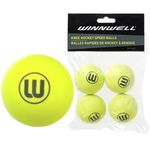 Winnwell Knee Hockey Foam Balls - Indoor Mini Stick Hockey Balls for Kids - Soft Foam 4-Pack with Drawstring Bag - 2" Diameter Ball