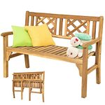 Safstar Folding Patio Garden Bench, 4Ft Outdoor Bench with Slatted Seat & Comfort Armrest, 2-Person Patio Bench, Foldable Porch Loveseat, Acacia Wood Bench for Patio, Garden, Porch,Park, Balcony