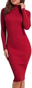 PrettyGuide Women's Turtleneck Knit Pullover Long Sleeve Stretch Bodycon Sweater Dress Red XL