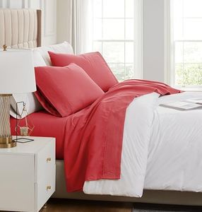 Southshore Fine Living, Inc. Pleated, 21-Inch Deep Pocket Split King Size Bed Sheets, 5-Piece Split King Bedding Set, 2 Fitted and 1 Flat Sheet Set, 2 Pillow Cases, Red Sheets, Chili Pepper