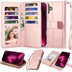 Njjex Wallet Case for iPhone 16 Plus 6.7" 2024, for iPhone 16 Plus Case, [9 Card Slots] PU Leather ID Credit Holder Folio Flip [Detachable] Kickstand Magnetic Phone Cover & Lanyard [Rose Gold]