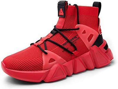 Ahico Men Walking Shoes Fashion Sneaker Running Athletic Non Slip Platform Socks Shoe Stylish Casual Fitness Comfortable Sports…, Red, 12