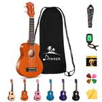 Donner Soprano Ukulele Beginner Kit Ukulele 21 inch Starter Set Adult Ukelele Hawaii Guitar with Uke Oneline Lesson String Tuner Picks DUS-10 Mahogany