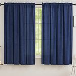 Sheer Privacy Curtains That Let Light in, Polyester Semi Sheer Privacy Drapes, Rod Pocket 45 inches Opaque Velvet Privacy Curtains for Living Room Bedroom Kitchen Doorway Divider (Navy, 52" Wx 45" L)