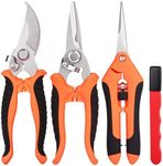 4Pieces Gardening Tools, Gardening Scissors,Garden Scissors, Scissors Set with Sharpening Stone, Gardening Stainless Steel Pruning Shears with Sharp Blades and Curved Handles Make Cutting Easy