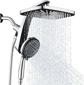 High Pressure Rain Shower Head: Upgrade Shower Heads with Handheld Spray Combo with Fixed Showerhead and 10 Sprays Handheld Shower Head, Detachable Shower head Built-in Magnetic Docking and Power Jets