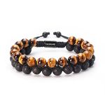 Tigers Eye Crystal Bracelet for Men, HASKARE Energy Beads Bracelet Real Tigers Eye Lava Rock Bracelet, Handmade Protection Crystal Bracelet Mens Bracelet Father Christmas Gift for Men Anxiety Relax