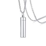 Epinki Mens Cremation Necklace for Ashes, Silver Cylinder Urn Stainless Steel Pendant Necklace Memorial Necklace Chain 24 Inch