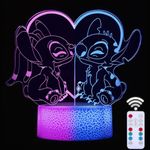 LOUHH Stitch Night Lights, 2024 Upgraded Dual Color Night Light - 3D LED Intelligent Remote Control 16-Color Stitch Light for Children's Room Decoration and Holiday Gifts