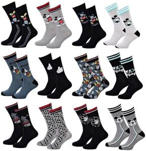 Disney Socks And Underwear - Mickey Men's Cotton Socks - Assorted Photo Models depending on stock- Multi-Coloured, Pack of 12 Pairs, 7.5-9 US