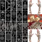 Xmasir 20 Sheets Henna Tattoo Stencil Kit,Temporary Tattoo Templates Indian Arabian Self Adhesive Tattoo Sticker for Face Body Art Paint