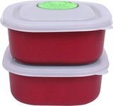 VAGMI Red Square Microwave Safe Re-heating Container box For Kitchen. (Pack of 2 Each 400ML)