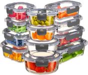 FineDine Food Storage Containers, Glass Kitchen Organizers and Storage 24PCS (12 Containers & 12 Airtight Lids), Pantry Organizers and Storage, BPA Free, Leak Proof - Grey
