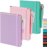 NIRMIRO 3 Pack Small Notebook Journal with Pen, A6 Mini Pocket Size Notepad Journal Notebook for Women/Men Work, Cute Note Book Note pads, 3.7" x 5.7", Leather, Pink, Purple, Green