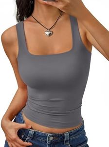 Trendy Queen Womens Double Lined Tank Tops Crop Summer Fashion Clothing 2026 Gray XL