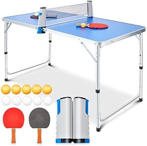 Pinkunn Small Mini Table Tennis Table Kids 4 x 2 ft Portable Foldable Table Tennis Set with 2 Table Tennis Paddles 10 Table Tennis Balls 1 Net Height Adjustable Compact Storage Fits in Most Closets