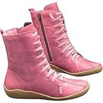 Boots for Women No Heel PU Lace Up 