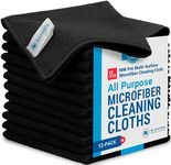 12" x 12" Buff Pro Multi-Surface Microfiber Cleaning Cloths | Black - 12 Pack | Premium Microfiber Towels for Cleaning Glass, Kitchens, Bathrooms, Automotive, Supplies & Products